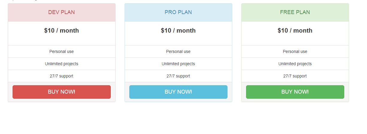 Bootstrap Styled Simple Pricing Table