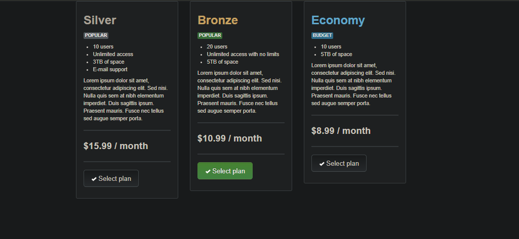 Making pricing table with bootstrap
