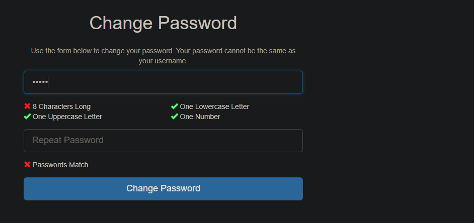 Change Password Form with validation