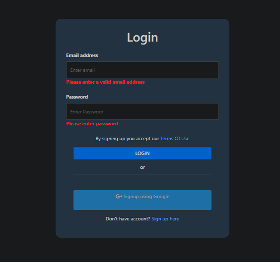 Example snippet - How to create a Form validation using HTML and JavaScript